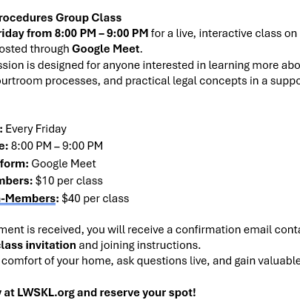 Live Class / LWSKL.ORG LIVE CLASS FRIDAY 7/31/2026 8PM-9PM PST NON MEMBERS $40